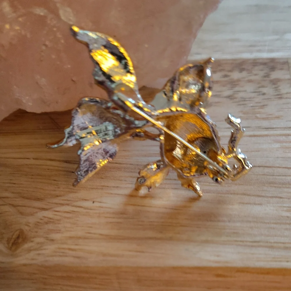 Sparkling Gold and Orange Fish Brooch